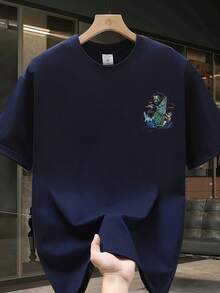 Camiseta de manga corta para hombre,% algodón, de marca de moda, estilo casual de verano, talla, corte holgado, prenda versátil adecuada para todas las estaciones. Se puede usar como capa base en primavera y otoño o sola en verano. Estilo unisex, perfecta para amigos. Camiseta de marca de moda,% algodón y de peso pesado. - Negro - Ver 9
