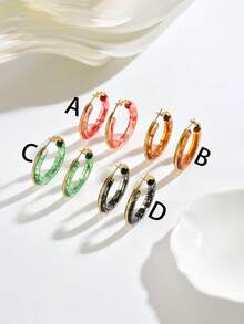 1 Pair Retro Exaggerated Tie Dye Acrylic Resin Hoop Earrings, Versatile Delicate High-End Elegant Earrings, Unique C-Shaped Large Ring Design, 4 Colors Available, Suitable For Commuting, Dating, Going Out, Great Gift For Friends And Family On Valentine's Day, Christmas, Halloween And Other Holidays - Yellow Gold - View 3