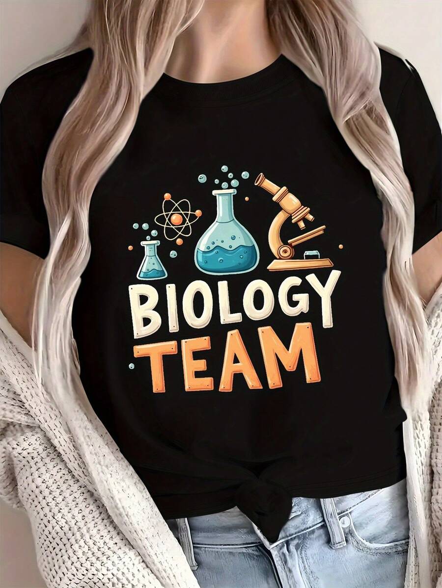 Camiseta cómoda de algodón puro para mujer, diseño Elements de Biological Team Science, blusa casual mujer - Negro - Ver 1
