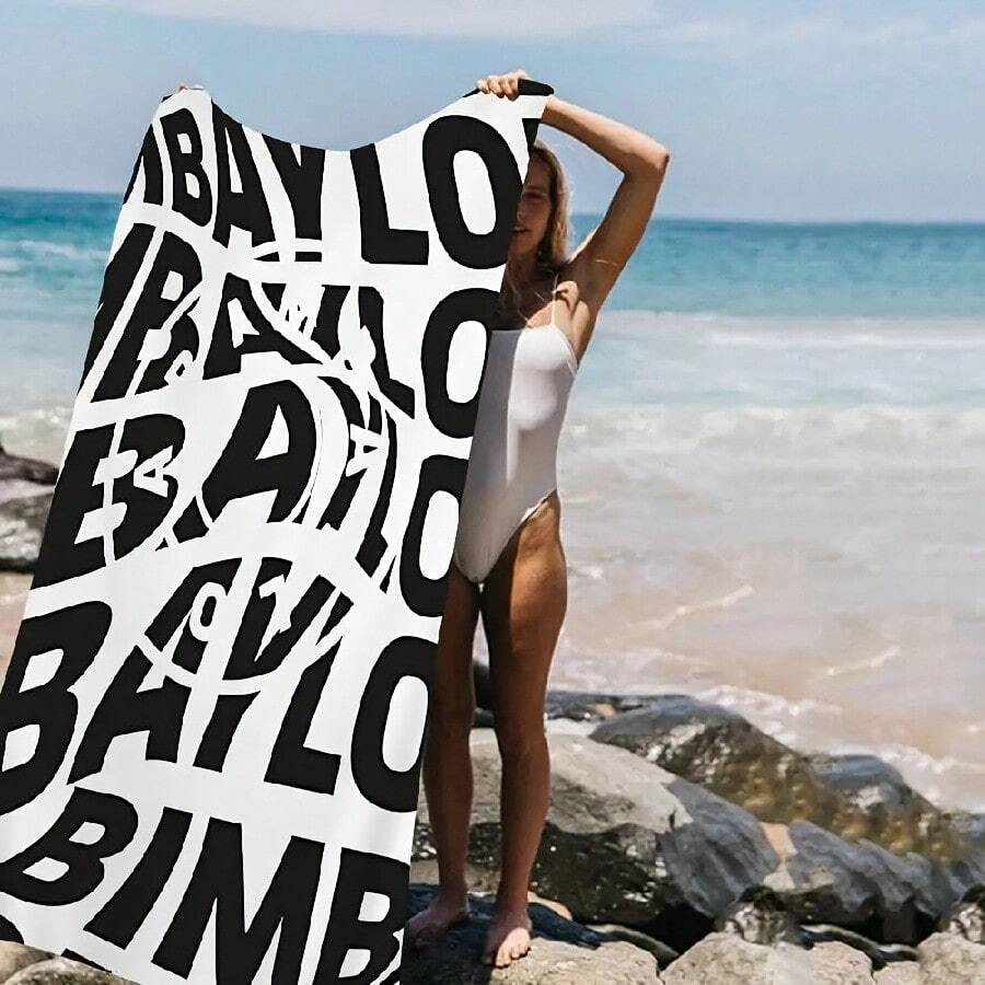 Fashion B B BimbaeS L LolaeS Microfiber Printed Beach Towel Mountain Climbing Yoga Beach Swimming Running Absorbent Soft Towel - 白色 - 查看 1