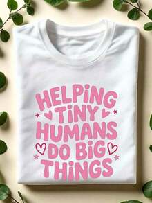 2026 Nuevos productos de gran : camiseta de algodón de cuello redondo para mujer, camiseta "Ayudando a los pequeños humanos a hacer grandes cosas", regalo de San Valentín para maestros, camiseta de enseñador, conjuntos de San Valentín a juego para maestros, camiseta de manga corta para maestros, regalo para maestros de preescolar. - Blanco - Ver 1