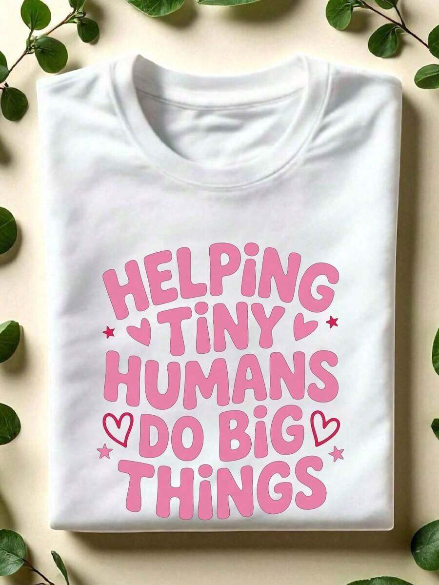 2026 Nuevos productos de gran : camiseta de algodón de cuello redondo para mujer, camiseta "Ayudando a los pequeños humanos a hacer grandes cosas", regalo de San Valentín para maestros, camiseta de enseñador, conjuntos de San Valentín a juego para maestros, camiseta de manga corta para maestros, regalo para maestros de preescolar. - Blanco - Ver 1