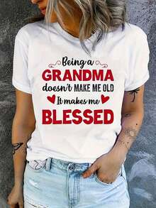 Women's T-Shirt With Unique "It's Grandma" Letter Print - Comfortable Short-Sleeved T-Shirt With Round Neck, Suitable For Everyday Wear And For Elegant Combinations. - 白色 - 查看 6