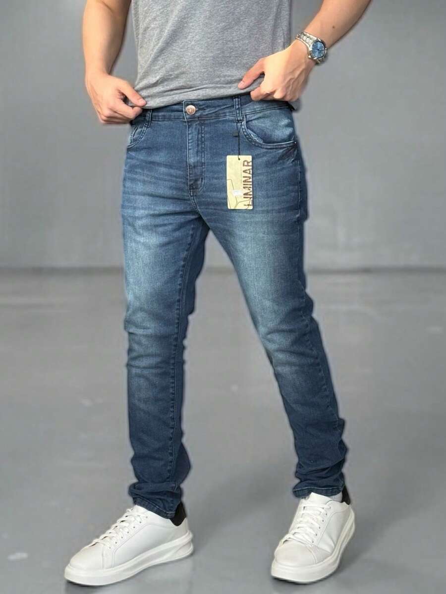 Men's Slim Fit Premium Denim Jeans With Elastane Lycra - 藍色亞拉臘 - 查看 1