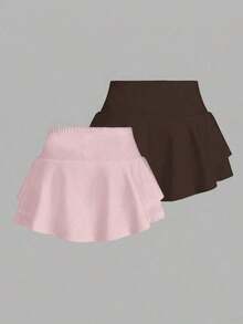 2 piezas Falda pantalón deportiva minimalista de unicolor para uso casual y diario de mujer, faldas cortas de verano, conjunto de 2 faldas pantalón, faldas de tenis para mujer - Multicolor 2 - Ver 2
