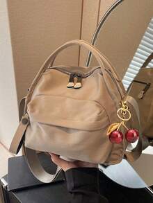 簡約紋理輕量女款休閒時尚百搭單肩包，日常純色大容量高 CP 值 - 卡其色 - 查看 8