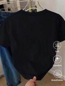 Camiseta de manga corta de moda para primavera y verano de 2026, hecha en México, 180 gramos. Estampado de dibujos animados, modelo de pareja, apta para uso interior o exterior. Cuello redondo, unisex, ideal para oficina y ocio. Paquete de una pieza..For Men & Women - Negro - Ver 3