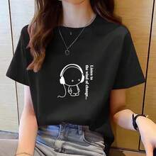 Camiseta de mujer de algodón cuello redondo manga corta casual verano frase motivadora viral en México - Negro - Ver 6