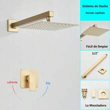 Square Shower Head, Single Lever, Rain Type, High Pressure - Gold - View 3