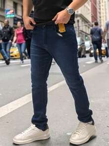 Men's Slim Fit Denim Jeans With Elastane And Lycra - Biru Klasik - View 1