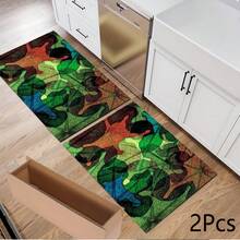 1 pieza Alfombra larga con estampado de hojas, felpudo de interior, alfombra de lado de cama, alfombra de piso de cocina, apta para sala de estar, lavandería, baño - Multicolor - Ver 15