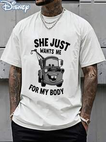 Disney Cars Tow Mater Graphic T-Shirt,  100% Cotton White Crew Neck Tee, Funny "She Just Wants Me For My Body" Casual Short Sleeve Top - trắng - Xem 1