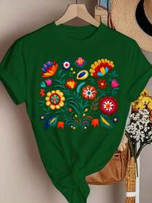 Creative Print T-Shirt, Casual Short Sleeve Top With Round Neck, Fashionable Casual T-Shirt For Women Spring/Summer, Korean Style Loose Short Sleeve. - 黑色 - 查看 7