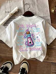 Camiseta deportiva casual para mujer con temática de "Poison" en estilo retro de los 90 - Con estampado del patrón de la poción de Kuzco y la letra de la canción "Poison", camiseta casual de manga corta y cuello redondo, adecuada para entusiastas de la cultura pop (camiseta con letras icónicas) 100% Algodón - Blanco - Ver 1