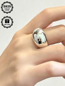 1pc S925 Sterling Silver Simple Plain Band Ring, Versatile Polished Design, Perfect For Daily Wear, Commuting And Gifting, Comes With Gift Box - Silver - View 4