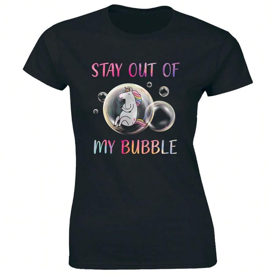 Funny T-shirts Minimalist Camiseta conmemorativa Oversized T-shirts Compra con plazo limitado Casual T-shirts for Women Cotton T-shirts for Women Nuevos productos de la temporada Print T-shirts Promoción de nuevo lanzamiento Oferta limitada en tiempo limitado Stay Out Of My Bubble with Rainbow Unicorn Funny T-Shirt for Women Gift Tee Y1GX - Negro - Ver 1