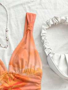Camiseta de mujer elegante para vacaciones, de tela de punto a lunares, con tirantes retorcidos y fruncidos, de ajuste ceñido, adecuada para vacaciones, citas, té de la tarde, playa, crucero, viaje a la ciudad, vacaciones en la isla, festival de música, vacaciones bohemias, se puede usar por dentro o por fuera - Multicolor 6 - Ver 6