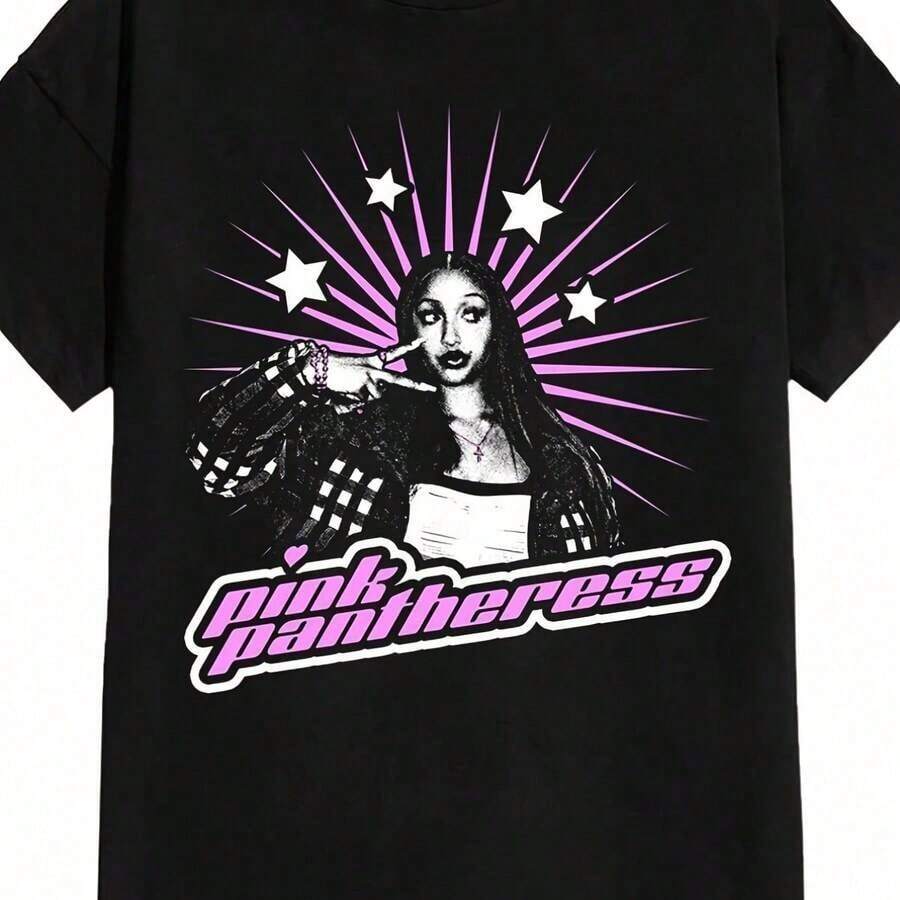 Women's Purple Rain Graphic Print Short-Sleeve T-Shirt, Crew Neck, Casual, Party T-Shirt. Cotton T-Shirt. - 黑色4 - 查看 1