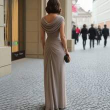 2026 European Casual Party Elegant Ruched Cowl Neck Evening Dress - 黑色 - 查看 5