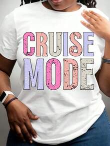 Women's Cotton T-Shirt With Colorful Text Design, Casual Style, Round Neck, Soft And Comfortable Fabric, Elastic, Ideal For Daily Wear, Vacation, Travel, Leisure Attire, Perfect Gift For Family And Loved Ones, Use In All Seasons. - 白色 - 查看 11