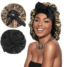 2pcs Luxury Satin Silk Adjustable Hair Wrap, Black Ribbon, Leopard Print, Pink Khaki Bow - Lightweight Hair Care Cap, All-Night Comfort Choice, Suitable For Long Curly Or Braided Hairstyles - High-Quality Bathroom Accessory, Fashionable And Comfortable, Unisex Hair Care Tool - Multicolor 3 - View 2