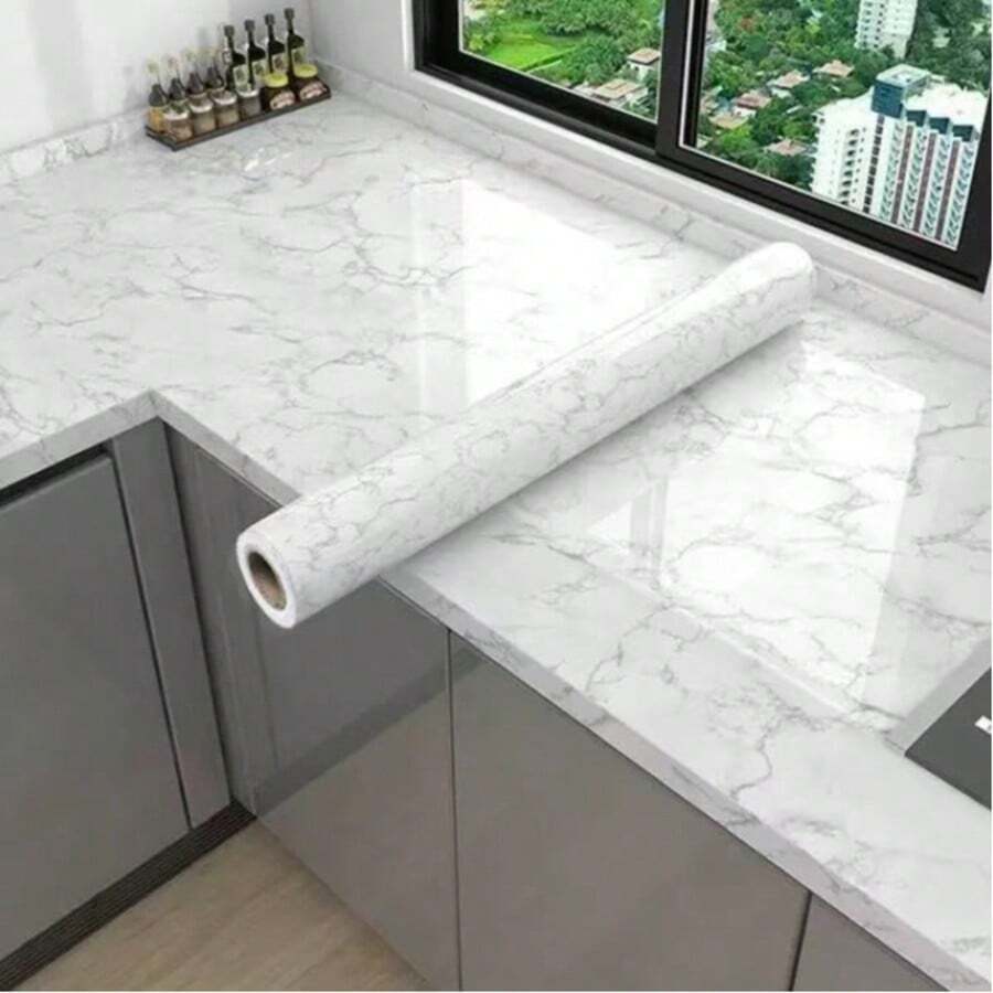 1 Gulungan Stiker Dinding Pola Marmer Perekat Sendiri, Tahan Panas & Minyak, Tahan Air, Film Pelindung Meja Dapur PET, Stiker yang Dapat Dilepas untuk Ubin Dinding Dapur, Meja Dapur, Kabinet & Pelapis Laci