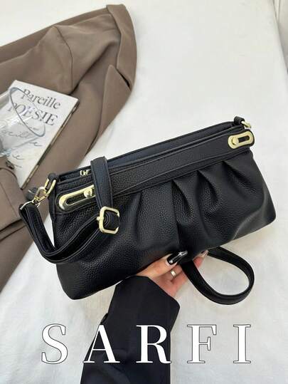 1 Piece Of Solid Color Pleated Zipper Closure Women's Bag, Fashionable, Versatile, Elegant, Single Shoulder Crossbody Bag Suitable For Women's Daily Use, Commuting, Travel, Vacation, Design Sense Handbag