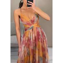 Women's Mesh Floral Cami Dress, Sheer Printed Slip Dress, Casual Vacation Party Outfit - 橘色 - 查看 3