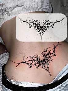 STARTTOOS Sexy Succubus Lower Back Tattoo Sticker - Dark Gothic Skull Totem Chest Temporary Tattoo Sticker For Y2K - Black - View 1
