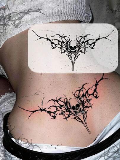 STARTTOOS Sexy Succubus Lower Back Tattoo Sticker - Dark Gothic Skull Totem Chest Temporary Tattoo Sticker For Y2K