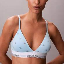 Calvin Klein Icon Cotton Modal Lightly Lined Triangle Bralette QF8498 - Diamond Logo Antarctic Blue - 查看 2