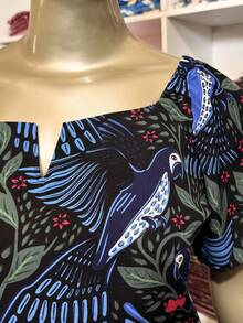 Women's Plus Size  Blouse - Estampado azul marino tropical - Ver 2