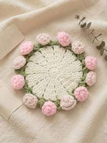 1pc Personalized Rose Bouquet Coaster With Custom Embroidery, Floral Drink Coaster For Dining Table, Coffee Table And Home Decor, Birthday Or Housewarming Gift For Mom, Friends And Coffee Lovers - Pink - View 8
