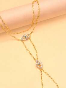 1 pieza Cadena de mano con cristal y strass, cadena de dedo, elegante y lujosa, adecuada para boda, fiesta, vacaciones, uso diario, ropa de calle, regalo para parejas y mujeres, vacaciones, cumpleaños - Dorado - Ver 2