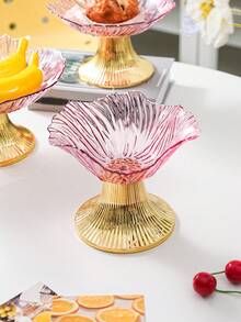 1个优雅花瓣造型托盘，粉色PET材质，金色花茎，经久耐用，适合盛放零食、糖果、水果、坚果——是家居客厅装饰、婚礼和派对的完美之选。 - 粉色 - 查看 6