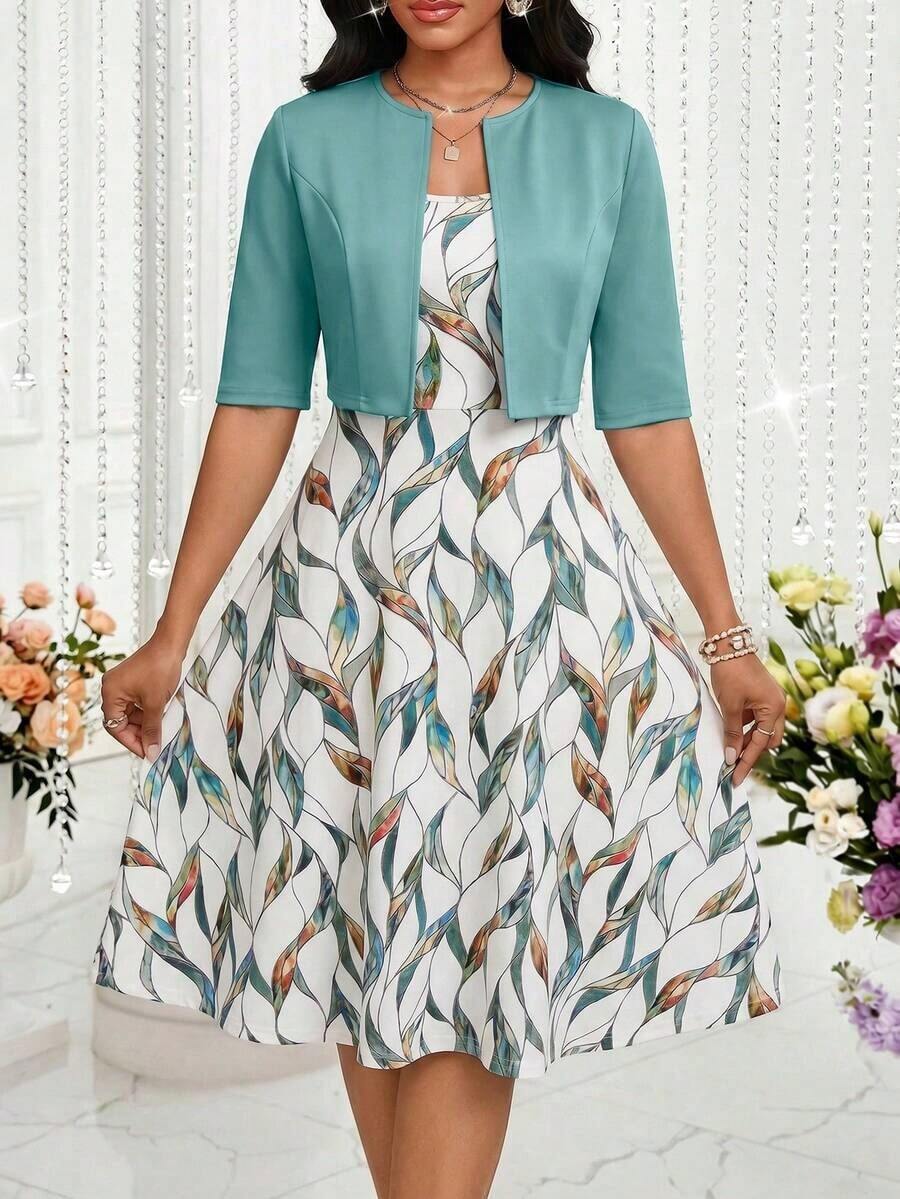 Lady Conjunto de 2 piezas de verano con top corto de unicolor elegante y vestido con estampado floral para mujer - Multicolor 4 - Ver 1