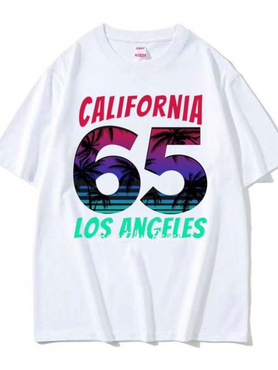 Women's Blouses California Los Angeles Beautiful Beach T Shirt Men Women Fashion Vintage Short Sleeve T-Shirts Cotton Casual Oversized Tee Shirt - 白色 - 查看 1