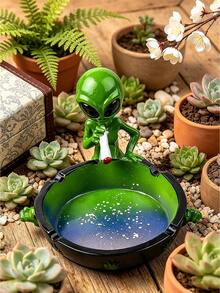 創意藍色外星人樹脂雕像裝飾，趣味太空生物雕像，可愛 UFO 角色飾品，花園露台桌飾，陽台裝飾，客廳咖啡桌擺飾，戶外庭院裝飾，科幻收藏人偶 - A - 查看 3