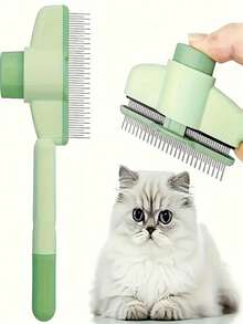2支装自清洁宠物刷 - 解结梳和去毛工具，适用于猫、狗和兔子，跳蚤梳配有符合人体工程学的手柄，可拆卸梳毛刷，温和的洗澡工具，必备宠物美容用品 | 猫毛刷，宠物自清洁刷，狗去毛刷 - 彩色 - 查看 6