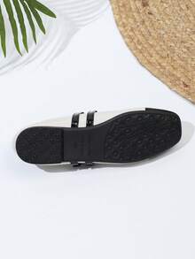 Spring & Autumn Mary Jane Shoes For Women, Uniform Small Leather Shoes With Double Straps, Plus Size Color Block Glossy Leather, All Season - Off White - View 9