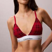 Calvin Klein Icon Cotton Modal Lightly Lined Triangle Bralette QF8498 - Dunn Plaid / Scooter - 查看 1