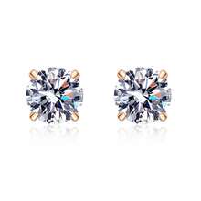 Women Stud Earrings - 香檳金8m鋯石 - 查看 5