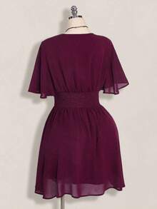 ICON Vestido de línea A con cuello en V y volantes en el bajo, adecuado para playa, vacaciones, estilo bohemio, hippie, Y2K, verano, Día de San Valentín, vestido elegante para citas - Morado - Ver 9