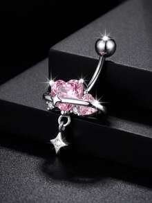 1 chiếc khuyên rốn đá Zirconia hồng, làm bằng thép không gỉ, không gây dị ứng, thích hợp cho tiệc tùng, đi biển và đeo hàng ngày. - Nhiều màu - Xem 2