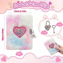 4pcs A5 Plush Heart-Shaped Lockable Notebook Gift Set, Suitable For Writing, Drawing, Travel Diary, Children & Teenagers Birthday, Back To School - Multicolor - View 6