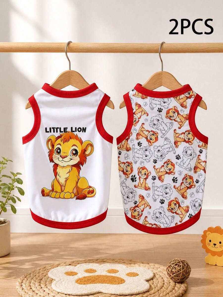 LUCKIE PAW 2pcs/Set Cute Lion Pattern Pet Vest, Physical Anti-Flea Reduce Shedding Insulation Breathable Dog Vest Suitable For Small & Large Dogs, Indoor & Outdoor - Multicolor - View 1