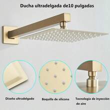 Square Shower Head, Single Lever, Rain Type, High Pressure - Gold - View 2