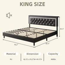 Bed Frame With LED Lights, Queen Bed Frame With Storage And  Diamond Tufted Headboard, Wooden Slats Support, No Box Spring Needed, Easy Assembly, Bedroom Deccor, Bedroom Furniture, Twin/ Full/ Queen/ King, White/ Pink / Black (USB LED Strip) - màu đen - Xem 10