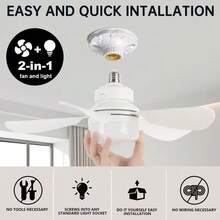 1pc Screw Socket Fan E27 Base, Ceiling Fan With Light And Remote LED Bulb, Tri-Color With Remote Control, Ceiling Fan Replacement Device For Home Bedroom, Living Room, Kitchen, Balcony - White - View 2