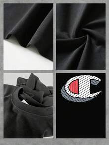 Símbolo abstracto con forma de letra C y franjas diagonales que representan energía y movimiento con detalles en rojo que evocan fuerza y determinación camiseta de mujer  cómoda moderna para uso diario y encuentros casuales - Negro - Ver 4